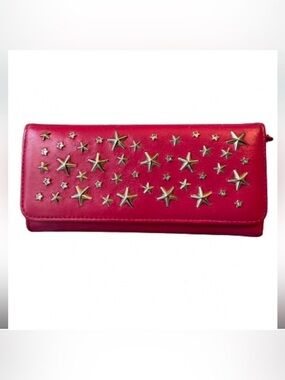 JIMMY CHOO NINO EATHER STAR STUDDED LONG FLAP WALLET AUTHENTIC